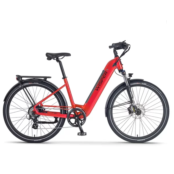 Wisper Wayfarer H7 Step Through Electric Bike in Red. Display image