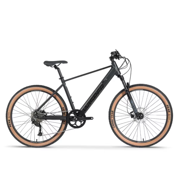 Wisper Tailwind Trail Crossbar Electric Bike in Black. Main Display image